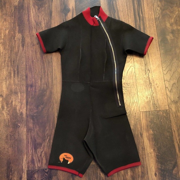 nobrand Other - SKI WARM WETSUIT LARGE APPROX 26” WAIST 9” INSEAM ZIP UP WATER SKIING BLACK RED